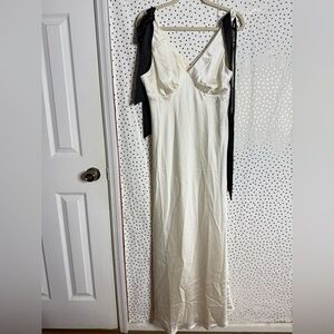 Express satin slip dress with black shoulder